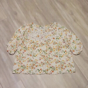 🛍Rose + Olive‎ Floral Cinched Sleeve White Womens Blouse Size 1X